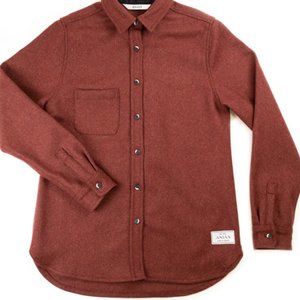 Anian Modern Melton Wool button-down shirt— extra small, redwood